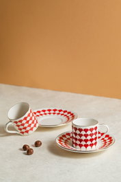 Hermia Juego de Tazas de Café Peyda - Rojo, Blanco y Dorado, 4 Piezas